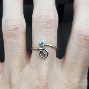 Size 9 Sterling Silver Handmade Rustic Wire Crystal Band Ring